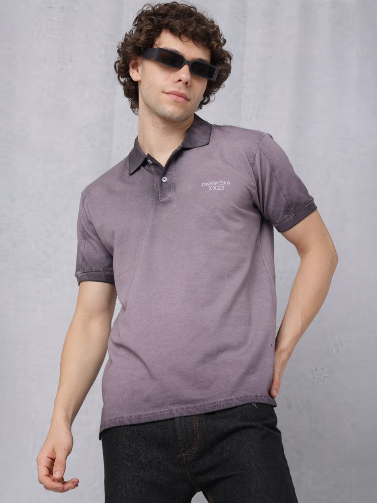 Reverse Dyed Polo T-shirt with Bold Back Print
