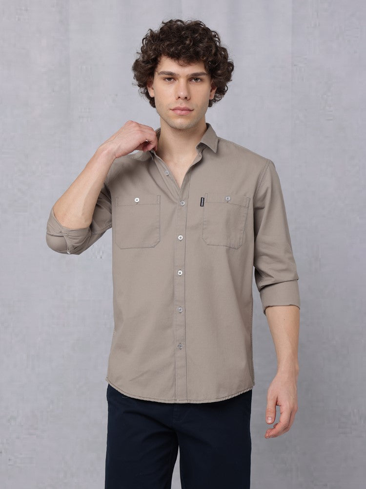 Utility Solid Shirt Pastel Brown with Double Pocket#color_pastel-brown