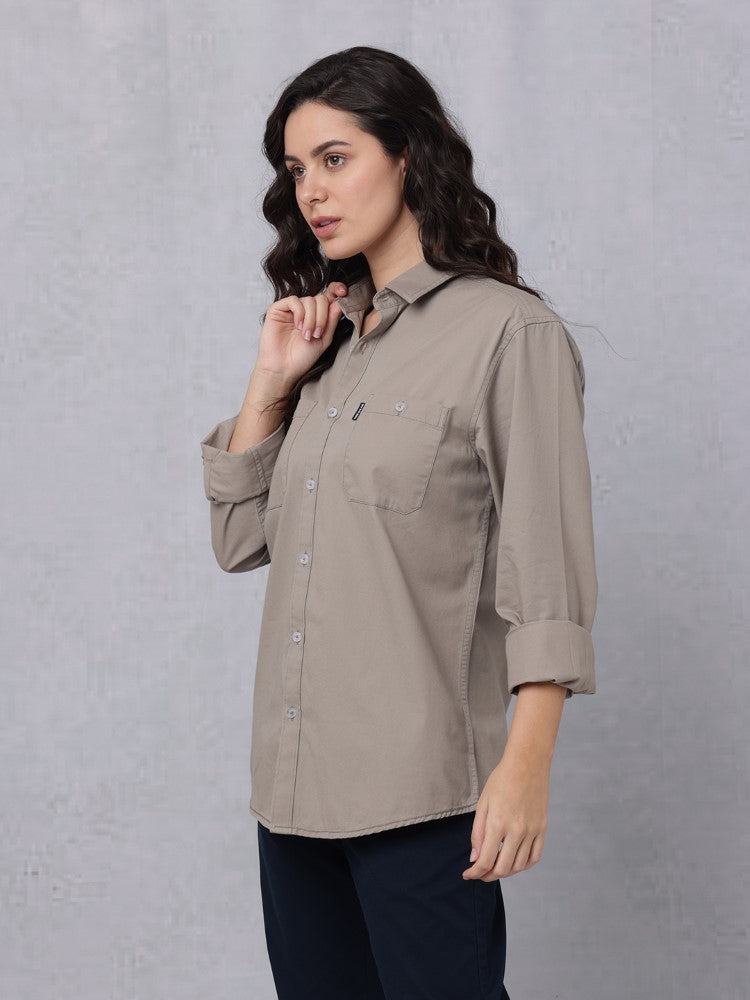 Utility Solid Shirt Pastel Brown with Double Pocket#color_pastel-brown