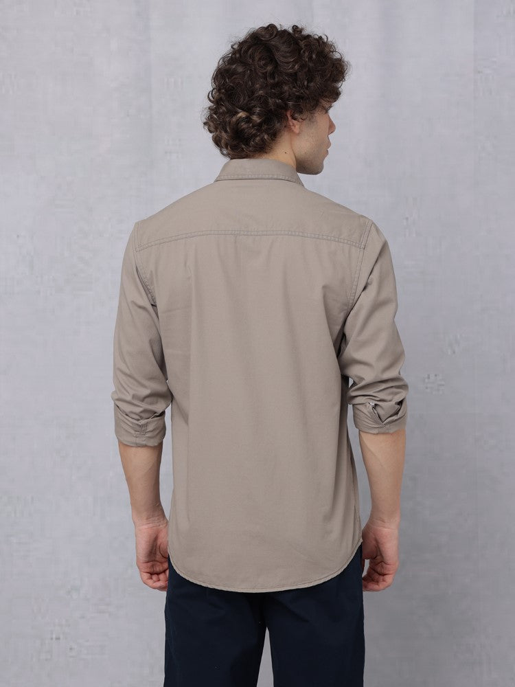 Utility Solid Shirt Pastel Brown with Double Pocket#color_pastel-brown