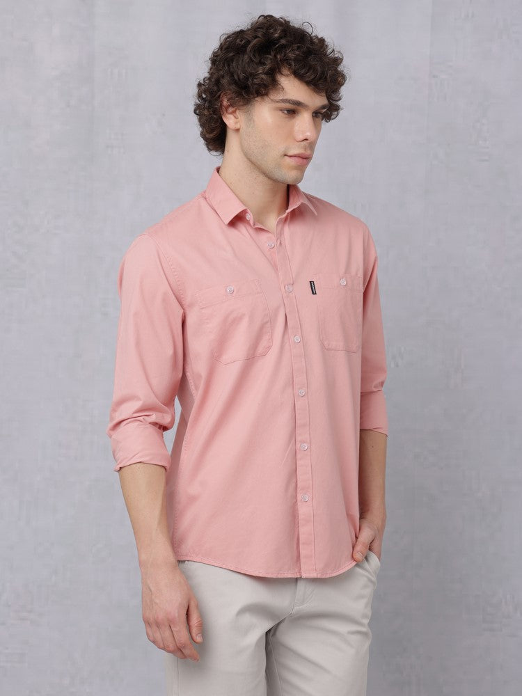 Utility Solid Shirt Pastel Rose with Double Pocket#color_pastel-rose