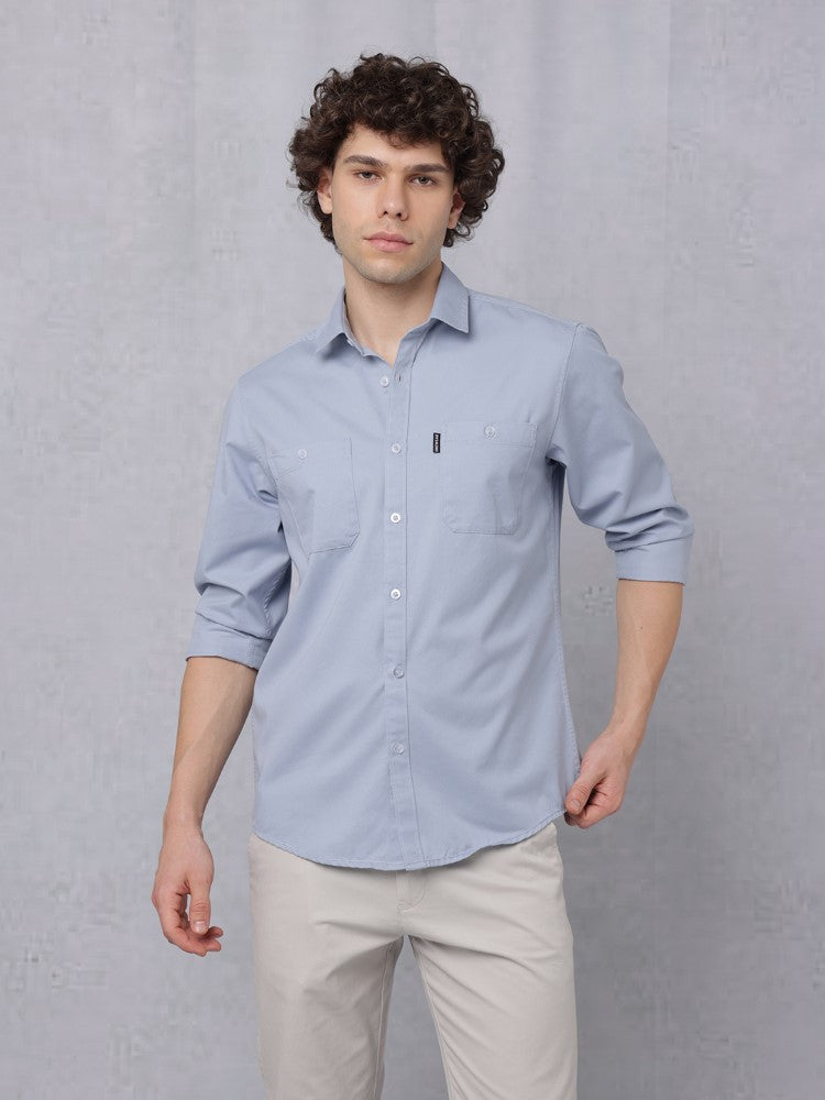 Utility Solid Shirt Pastel Blue with Double Pocket#color_pastel-blue