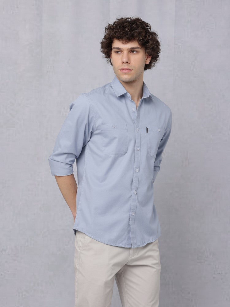 Utility Solid Shirt Pastel Blue with Double Pocket#color_pastel-blue