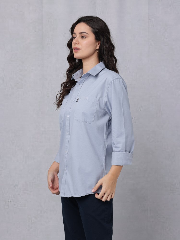 Utility Solid Shirt Pastel Blue with Double Pocket#color_pastel-blue