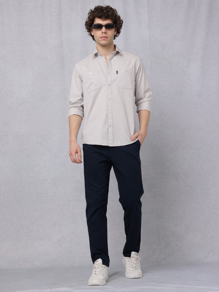 Utility Solid Shirt Pastel Greywith Double Pocket#color_pastel-grey