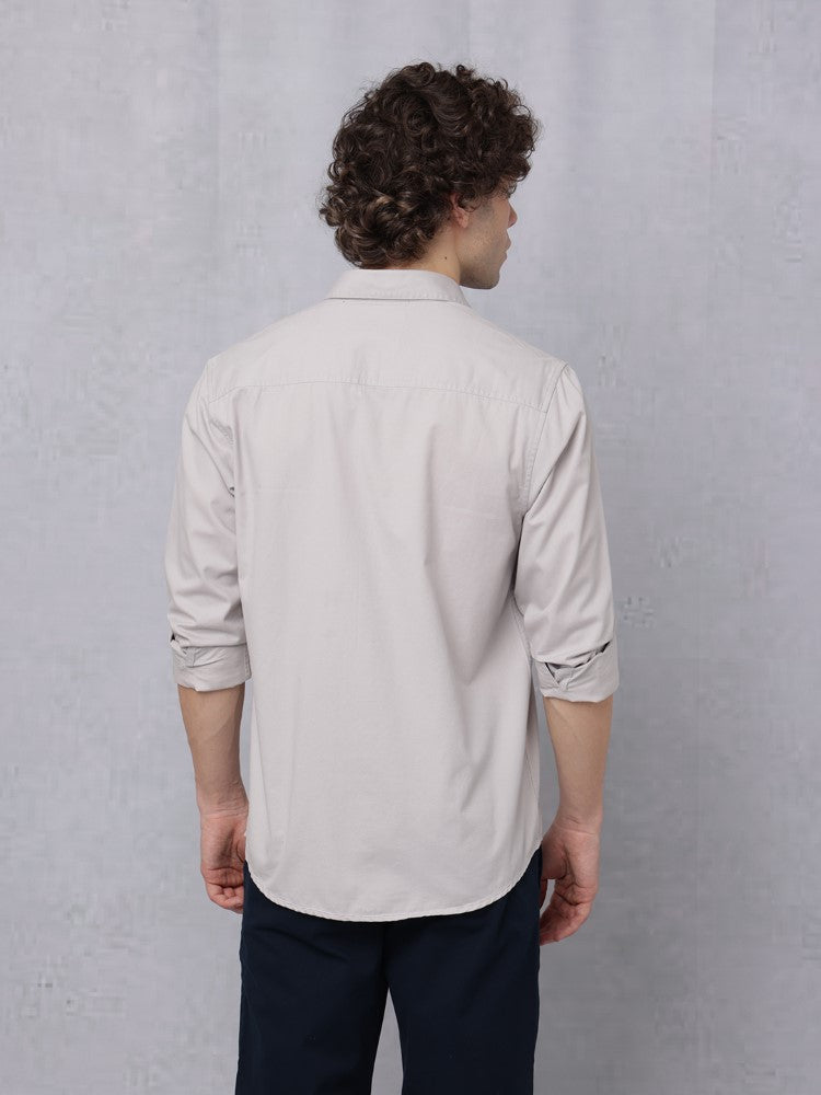 Utility Solid Shirt Pastel Greywith Double Pocket#color_pastel-grey