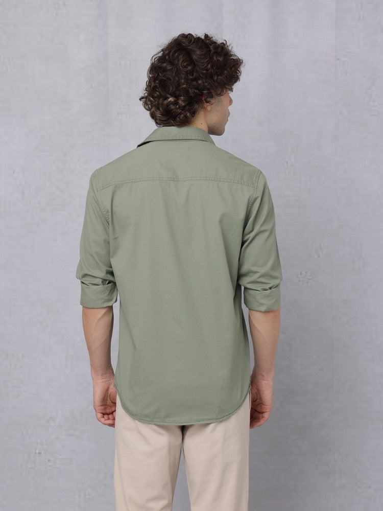 Utility Solid Shirt Pastel Oilve with Double Pocket#color_pastel-oilve