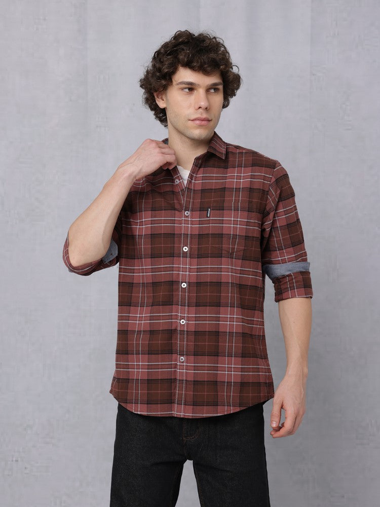 Dark Tonal-Coloured Check Woven Shirt