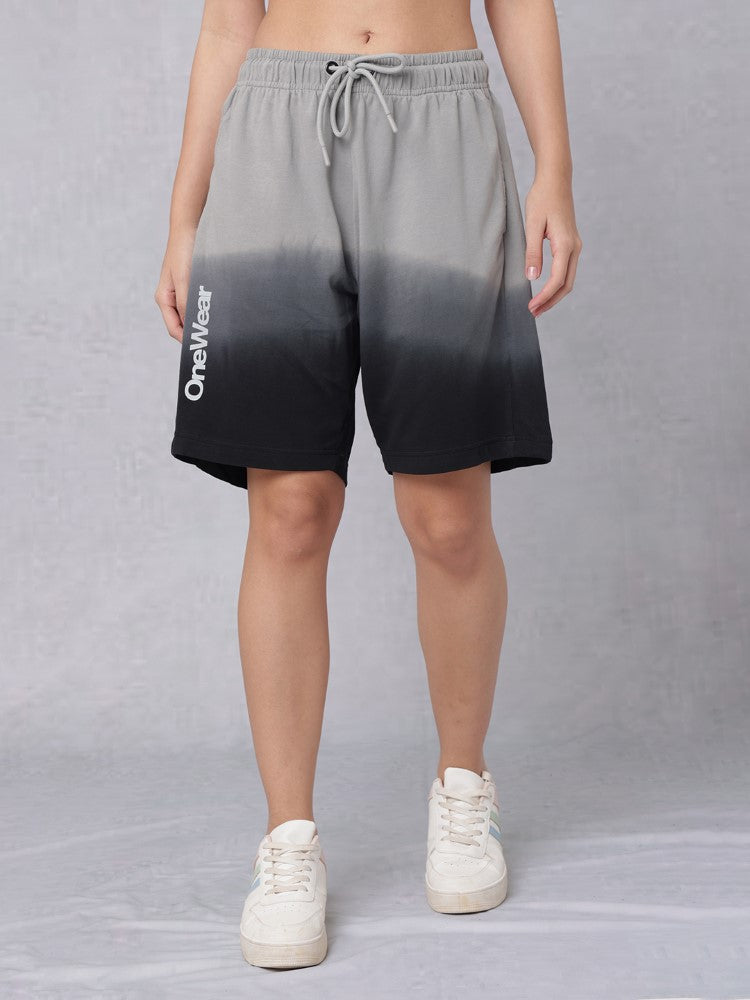 Ombre Shorts with Bold Word Print