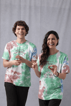 Tie & Dye Chest Print Crew Neck T-Shirt Light Green/ Light Brown