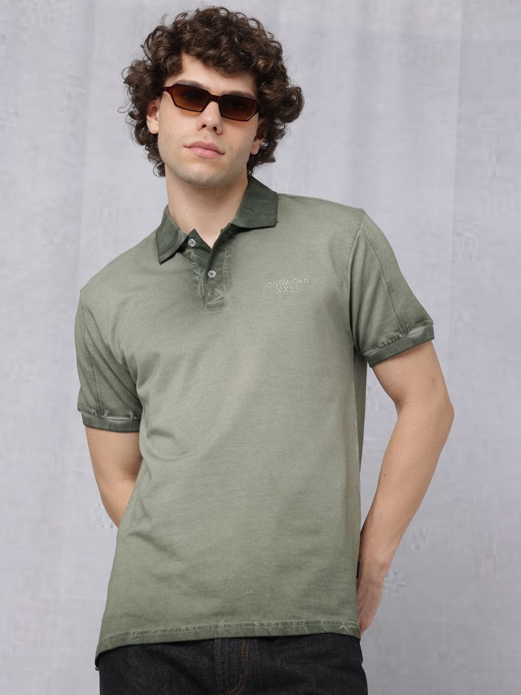 Reverse Dyed Polo T-shirt with Bold Back Print