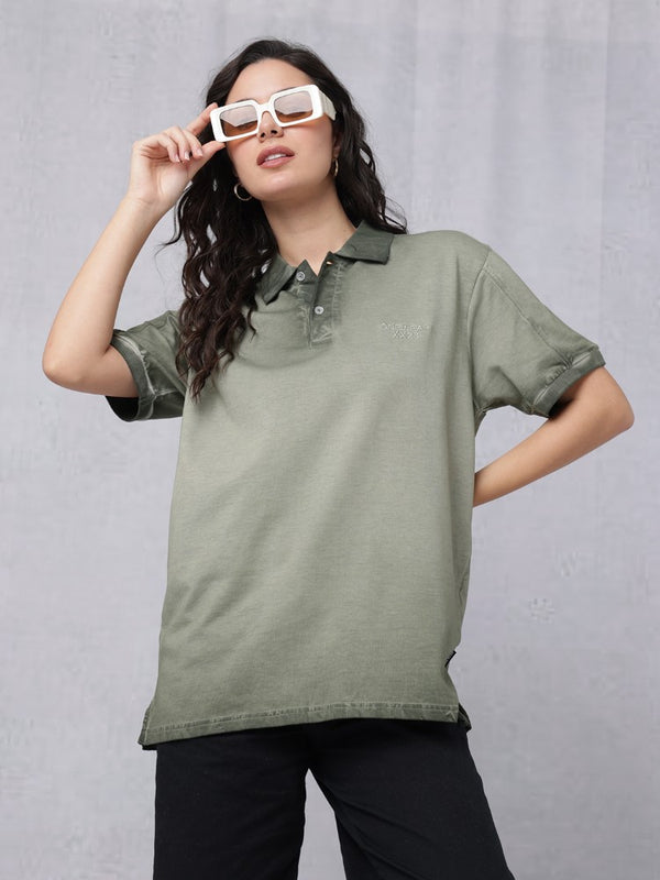 Reverse Dyed Polo T-shirt with Bold Back Print