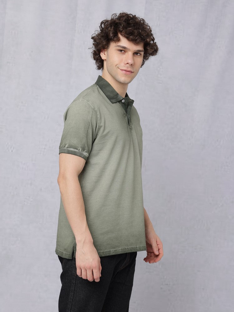 Reverse Dyed Polo T-shirt with Bold Back Print