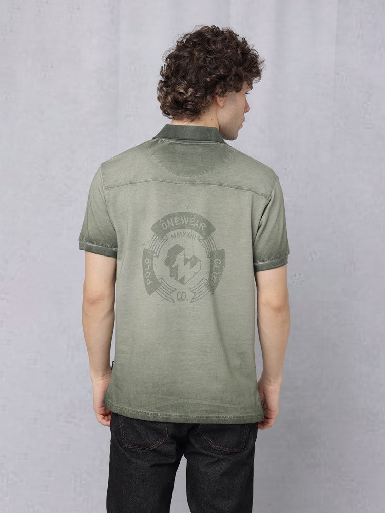 Reverse Dyed Polo T-shirt with Bold Back Print