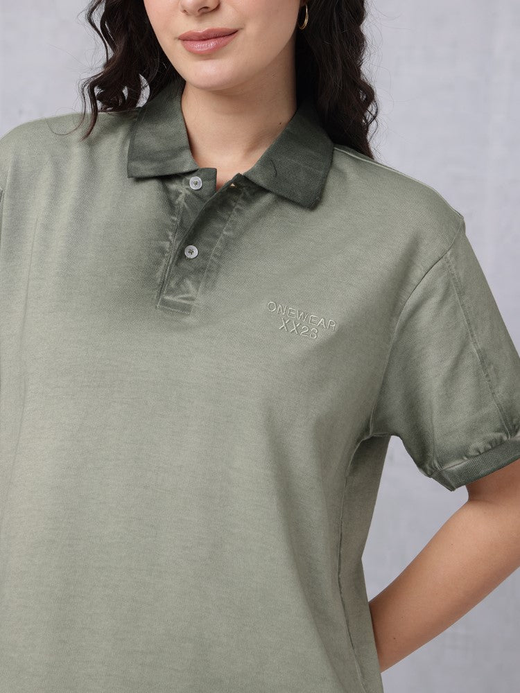 Reverse Dyed Polo T-shirt with Bold Back Print