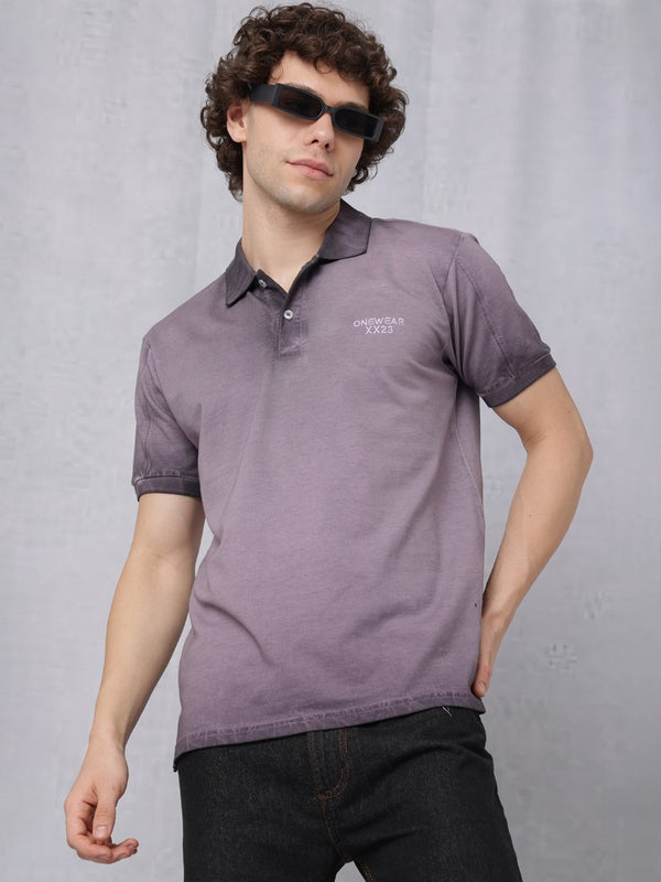 Reverse Dyed Polo T-shirt with Bold Back Print