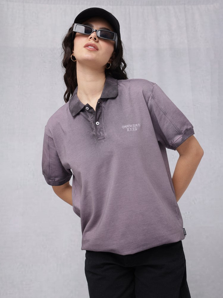 Reverse Dyed Polo T-shirt with Bold Back Print