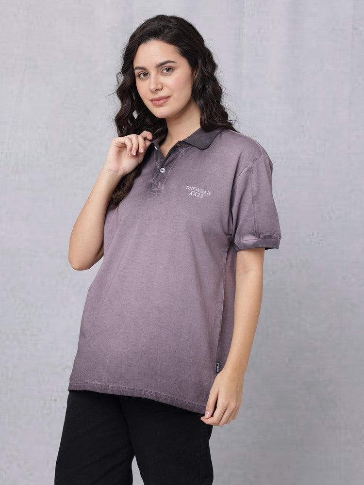 Reverse Dyed Polo T-shirt with Bold Back Print
