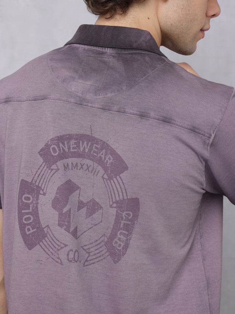 Reverse Dyed Polo T-shirt with Bold Back Print