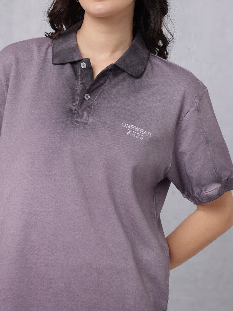 Reverse Dyed Polo T-shirt with Bold Back Print