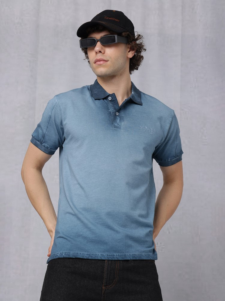 Reverse Dyed Polo T-shirt with Bold Back Print