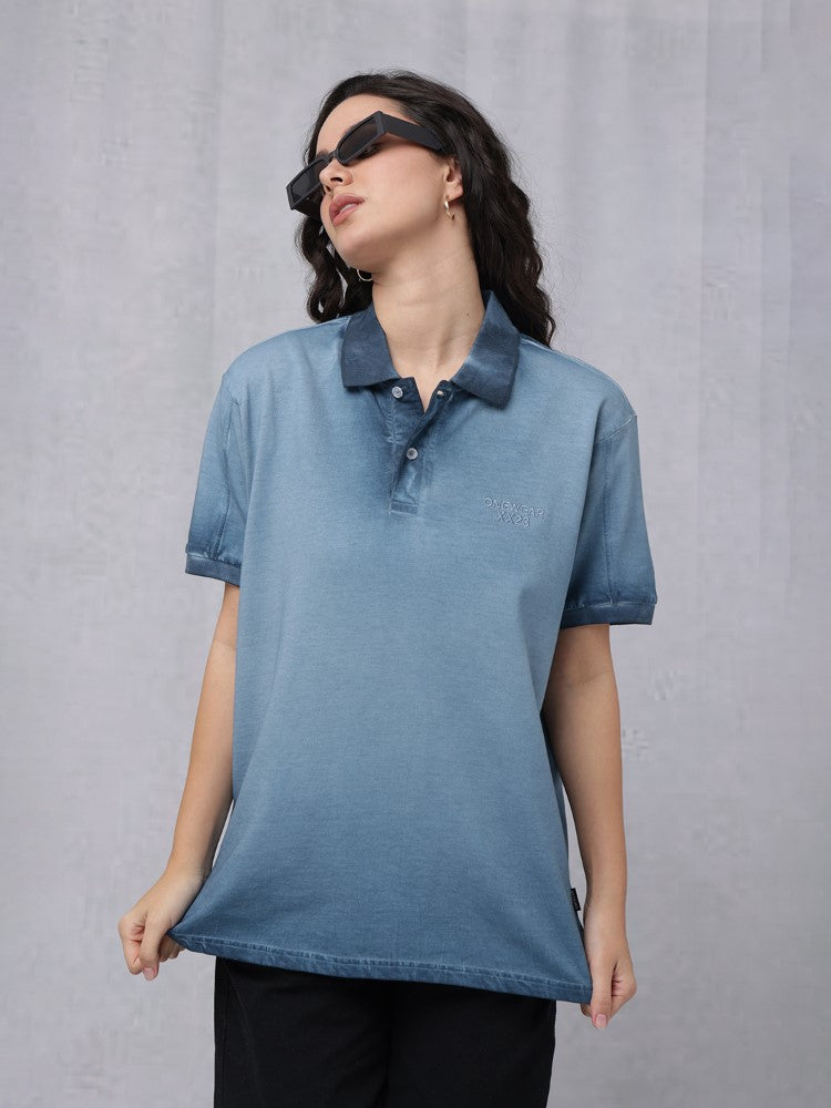 Reverse Dyed Polo T-shirt with Bold Back Print