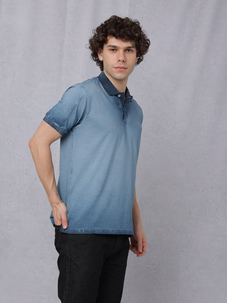 Reverse Dyed Polo T-shirt with Bold Back Print