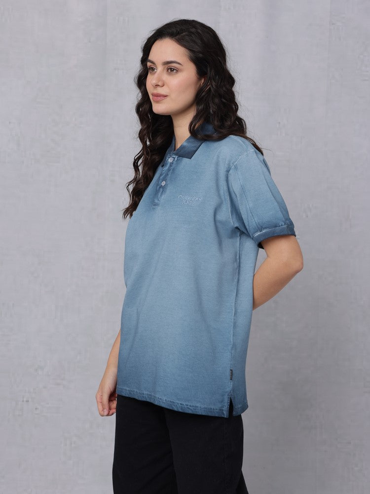 Reverse Dyed Polo T-shirt with Bold Back Print