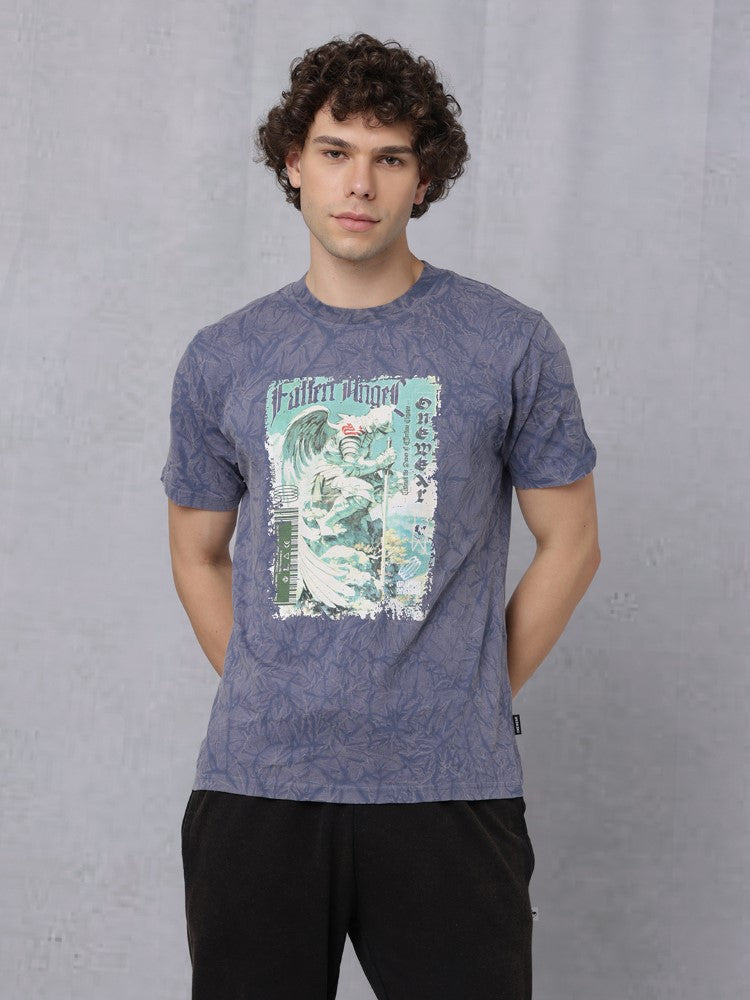Lava Wash Chest Print Crew Neck T-Shirt