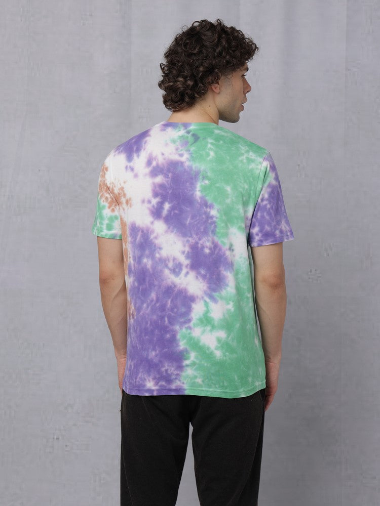 Tie & Dye Chest Print Crew Neck T-Shirt
