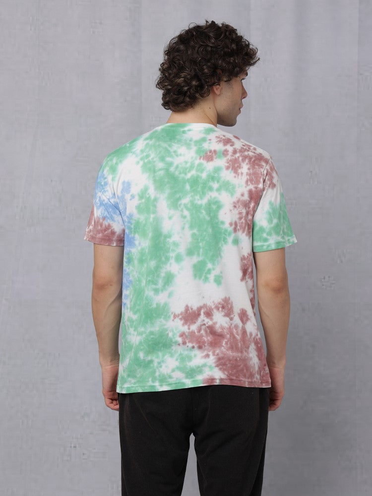 Tie & Dye Chest Print Crew Neck T-Shirt