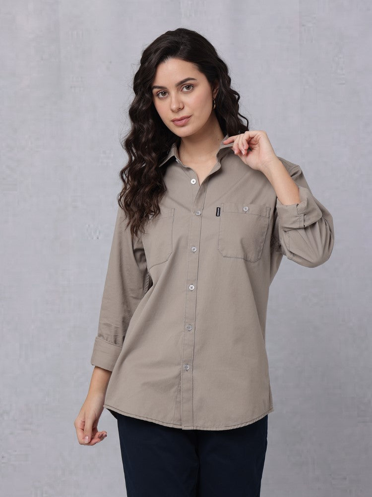 Utility Solid Shirt Pastel Brown with Double Pocket#color_pastel-brown