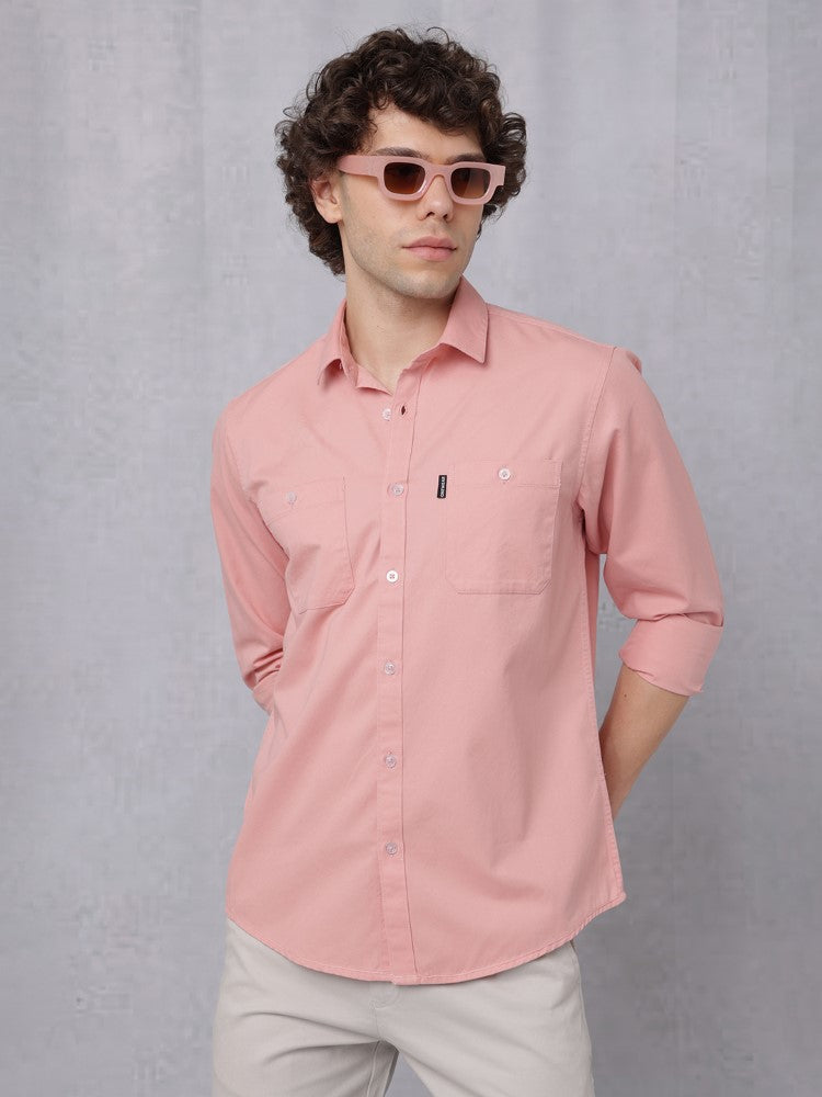 Utility Solid Shirt Pastel Rose with Double Pocket#color_pastel-rose