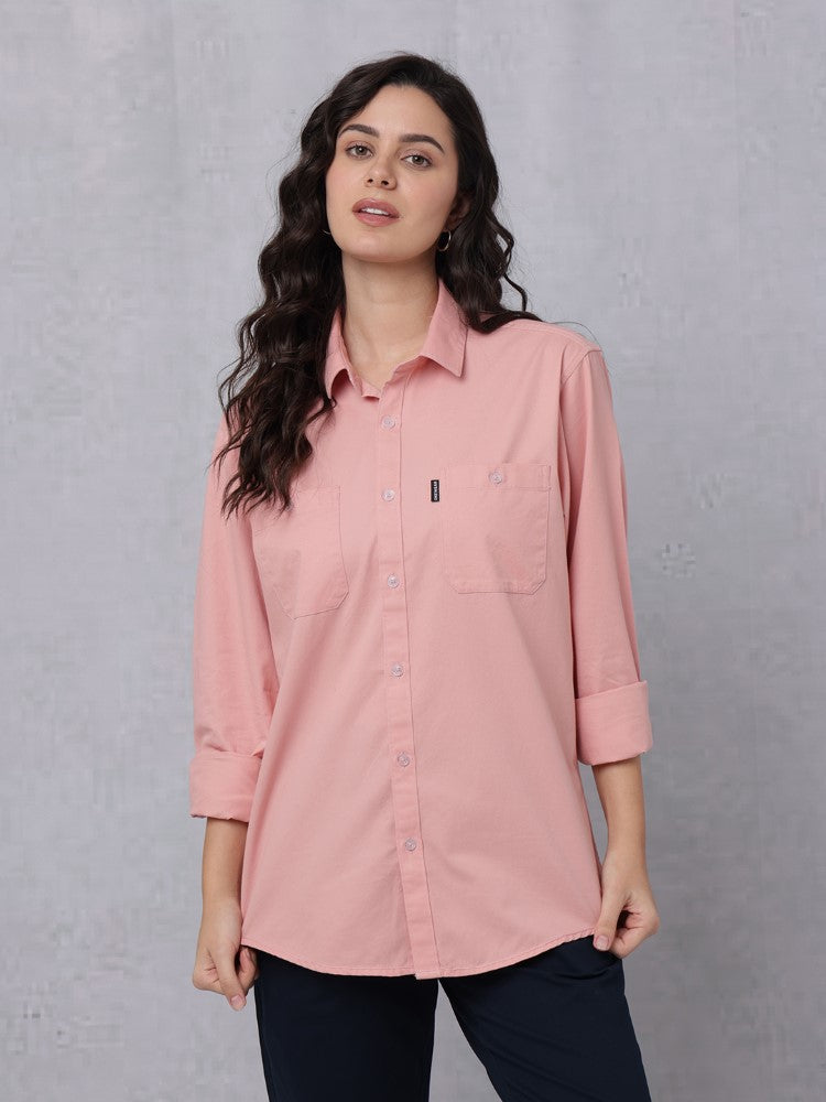Utility Solid Shirt Pastel Rose with Double Pocket#color_pastel-rose