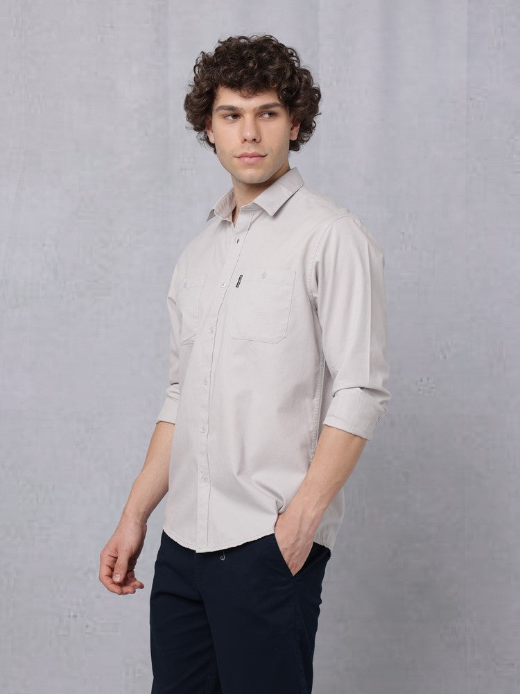 Utility Solid Shirt Pastel Greywith Double Pocket#color_pastel-grey