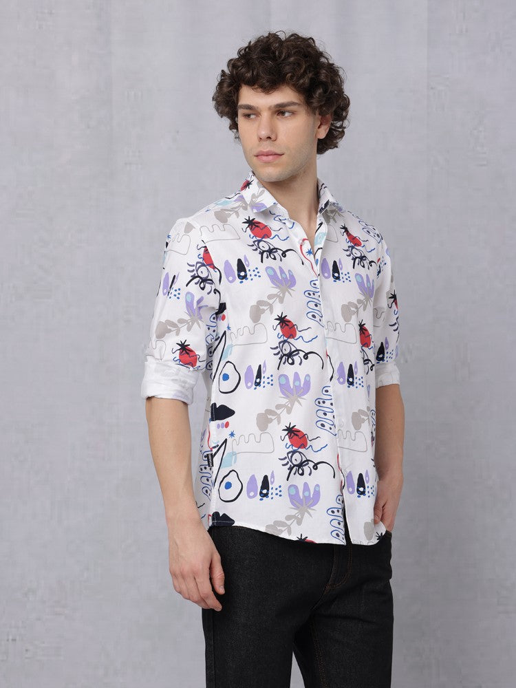 Multi Coloured Doodle All Over print Woven Shirt